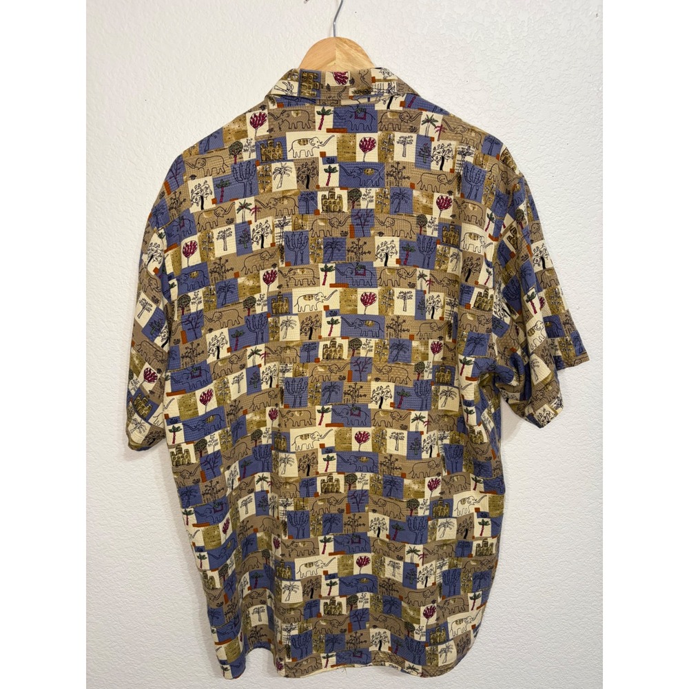 Casa Moda Company Mens L Elephant Safari Block Print Short Sleeve Button UpShirt - Picture 4 of 5